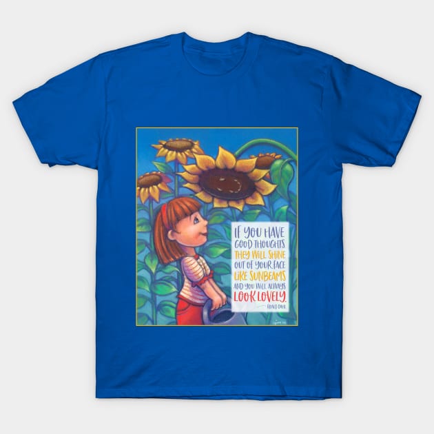 "You Will Always Look Lovely" Sunflower Girl T-Shirt by Caroline McKay Illustration